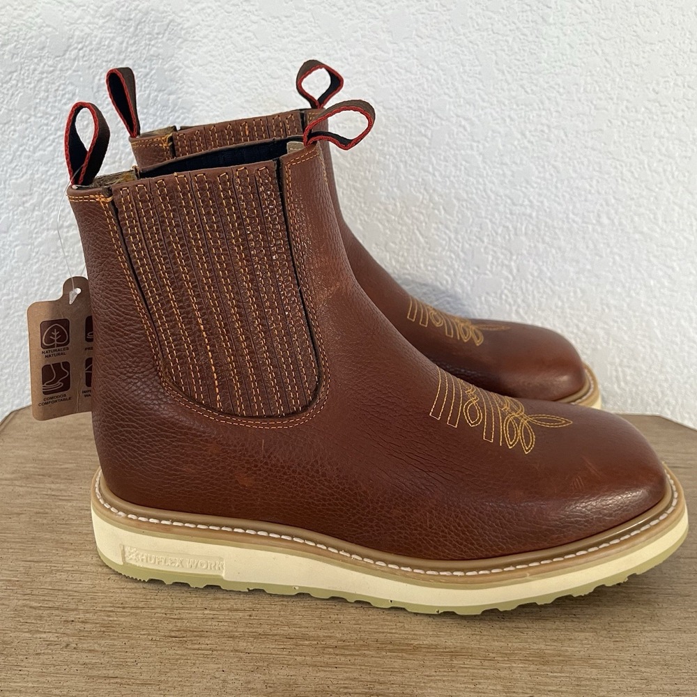 King Welt Brown Leather Chelsea Square Toe Work Boots 10.5 Huflex NEW Tags
